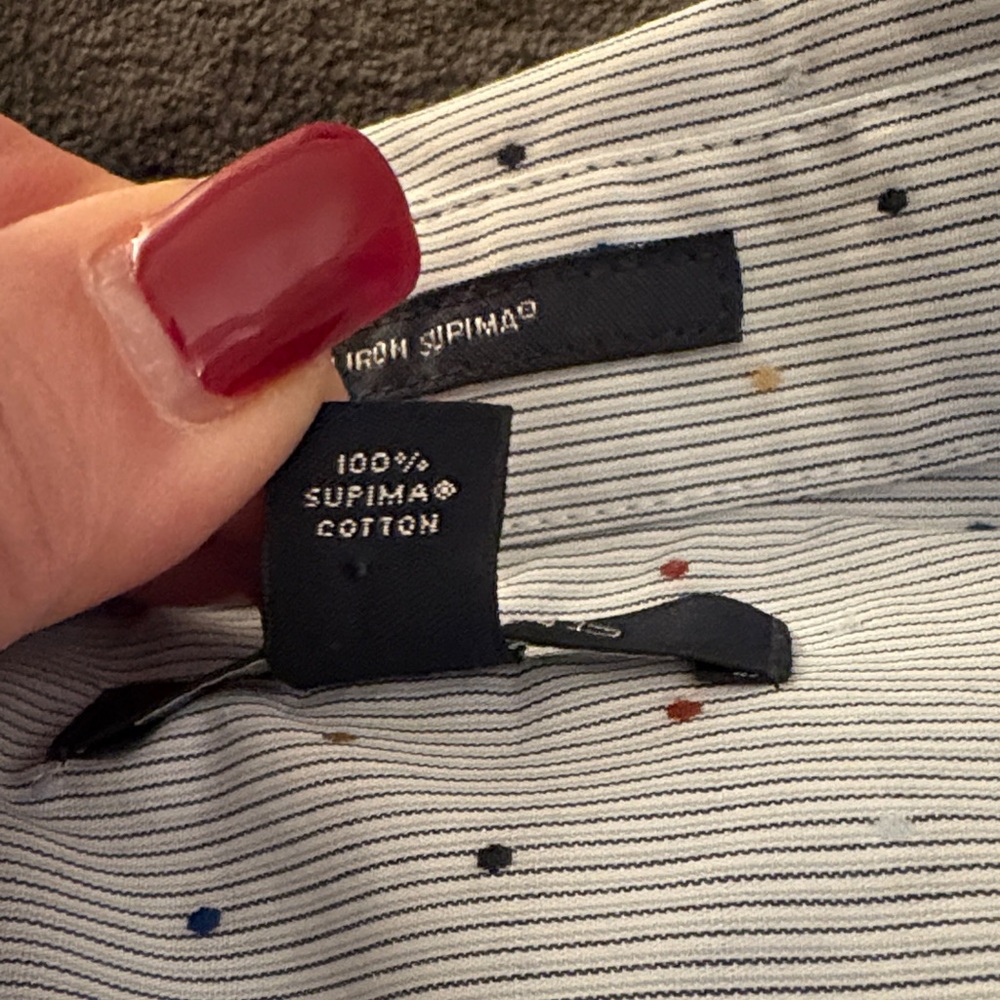 Lands' End Woman’s No Iron Supima Blue and Red Dot 3/4 Sleeve Career Shirt SZ 10 - Picture 3 of 8